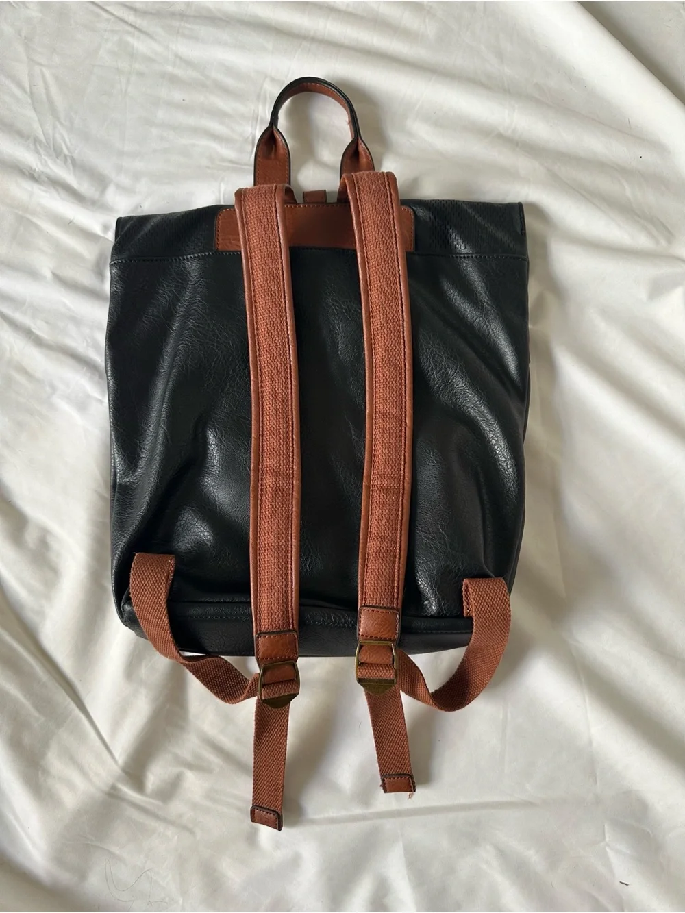 Black Backpack with Brown Leather Accents
